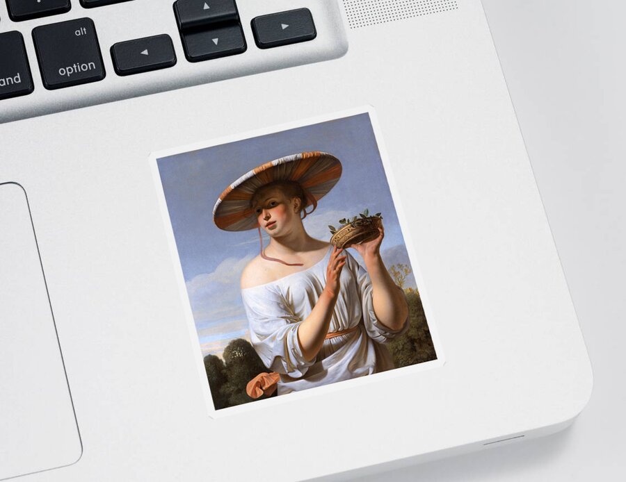 Caesar Van Everdingen Sticker featuring the painting Girl in a Large Hat by Caesar van Everdingen