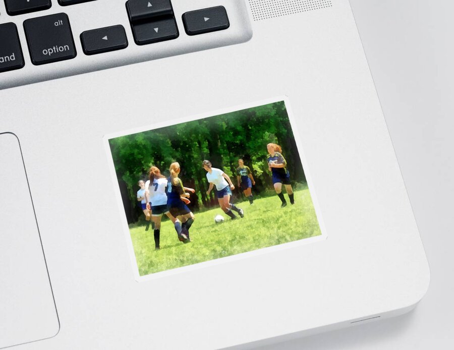 Girl Sticker featuring the photograph Girls Playing Soccer by Susan Savad