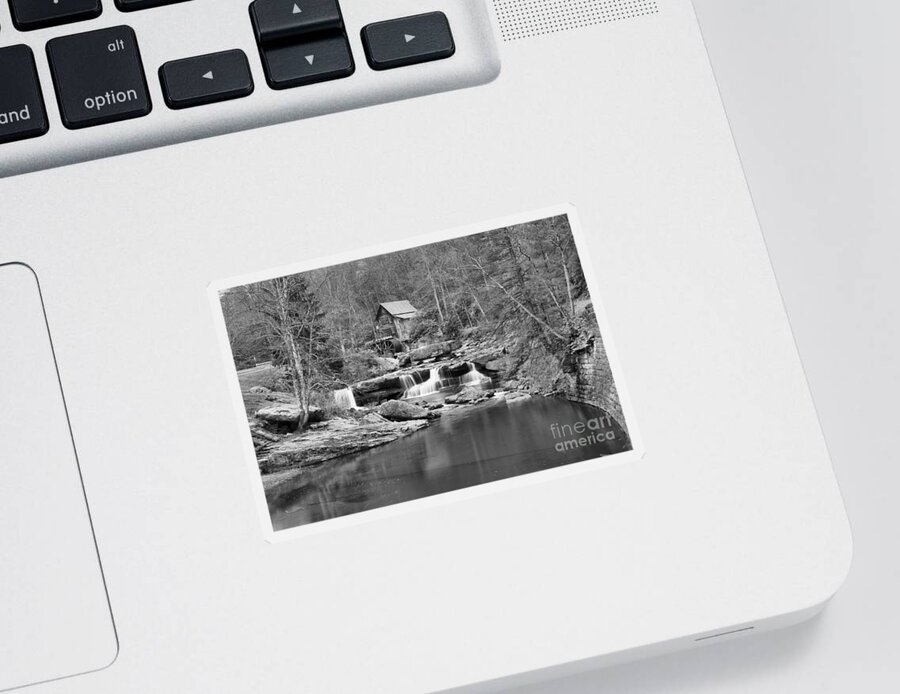 Glade Creek Black And White Sticker featuring the photograph Glade Creek Grist Mill In Black And White by Adam Jewell