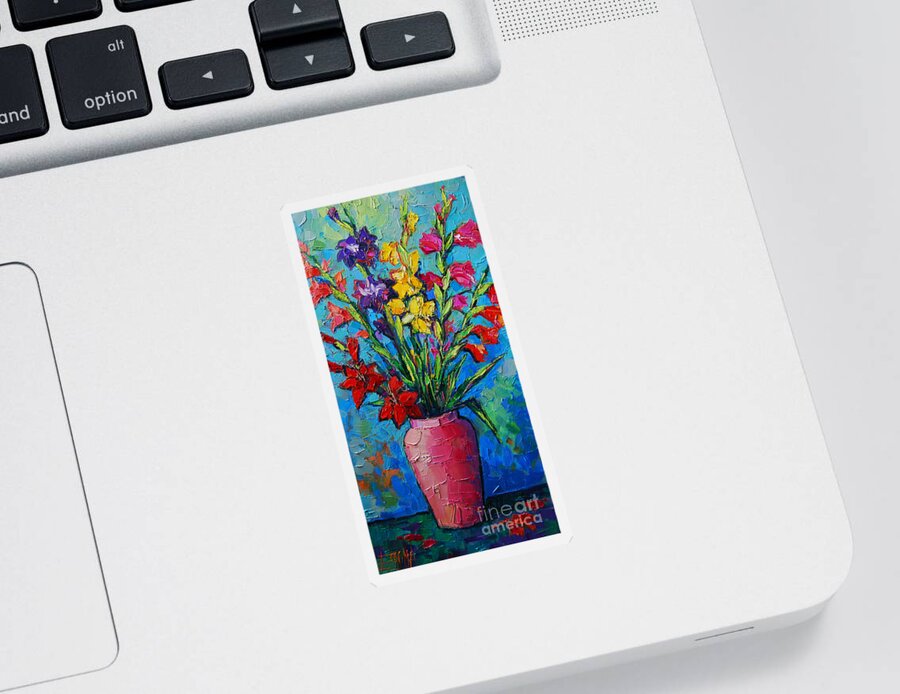 Gladioli In A Vase Sticker featuring the painting Gladioli In A Vase by Mona Edulesco