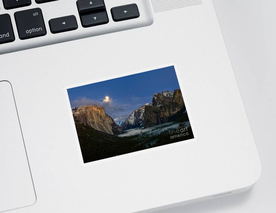 Moonrise Sticker featuring the photograph Glow - Moonrise over Yosemite National Park. by Jamie Pham