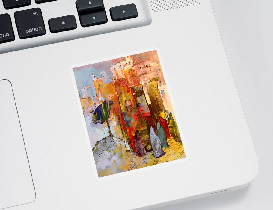 Travel Sticker featuring the painting Going to The Medina in Morocco by Miki De Goodaboom