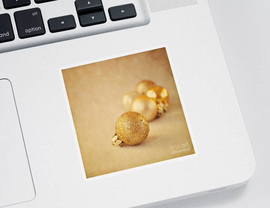 Baubles Sticker featuring the photograph Gold glittery Christmas baubles by Lyn Randle