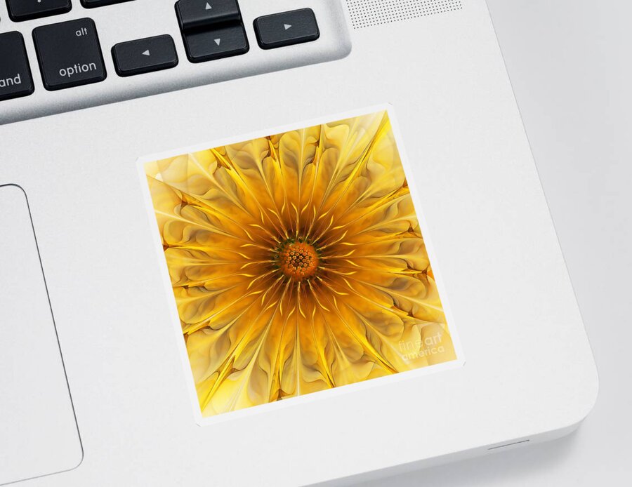 Abstract Sticker featuring the digital art Golden Flower by Klara Acel