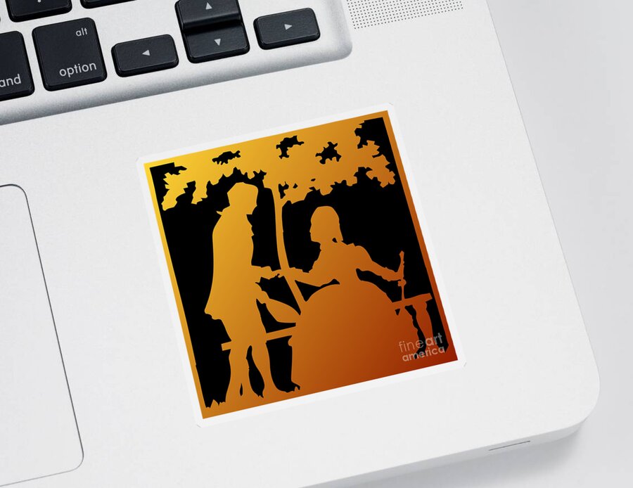 Will You Marry Me Sticker featuring the digital art Golden Silhouette Garden Proposal Will You Marry Me by Rose Santuci-Sofranko