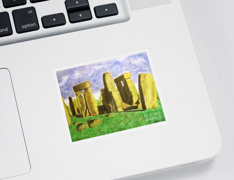 Stonehenge Sticker featuring the painting Golden Stonehenge by Denise Railey