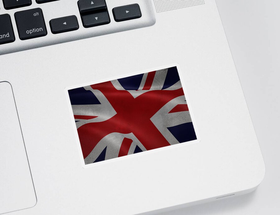 White Sticker featuring the digital art Great Britains flag waving on canvas by Eti Reid