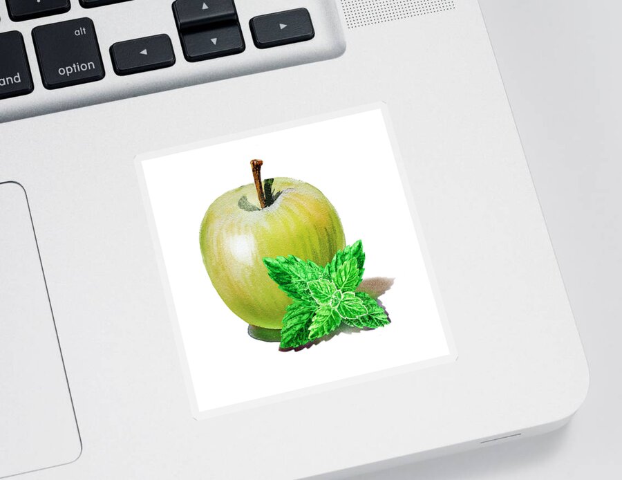 Green Apple Sticker featuring the painting Green Apple And Mint by Irina Sztukowski