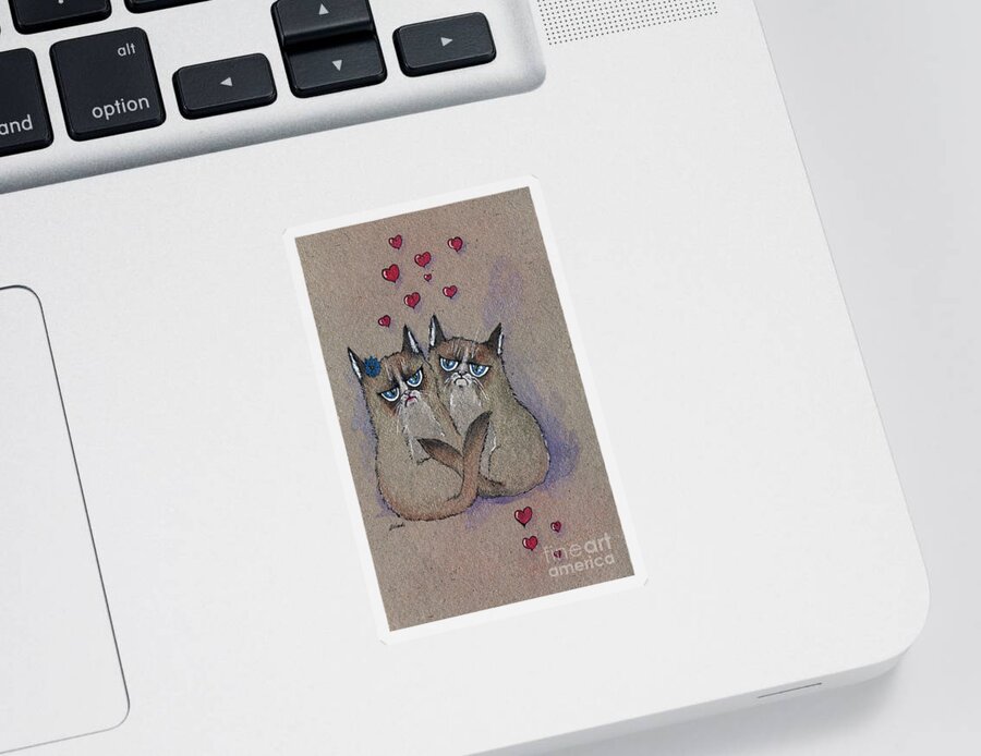 Cat Sticker featuring the painting Grumpy Cat Lovers by Ang El