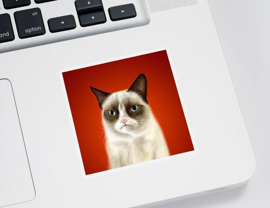 Grumpy Sticker featuring the digital art Grumpy Cat by Olga Shvartsur