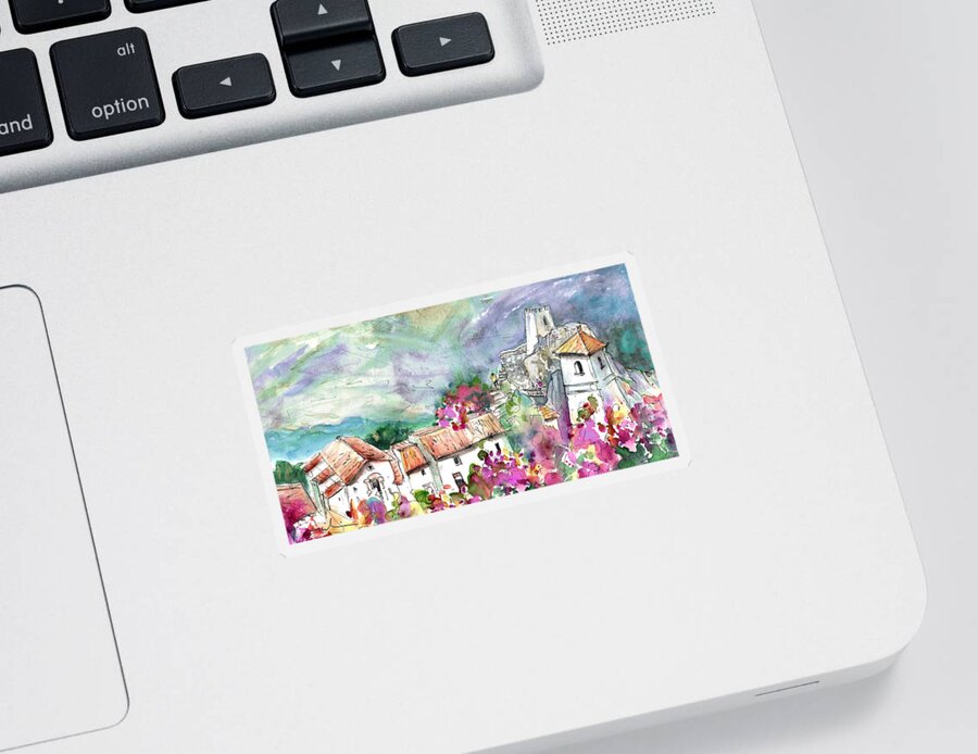 Travel Sticker featuring the painting Guadalest 06 by Miki De Goodaboom