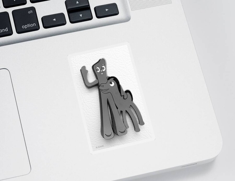 Gumby Sticker featuring the photograph GUMBY AND POKEY B F F in BLACK AND WHITE by Rob Hans