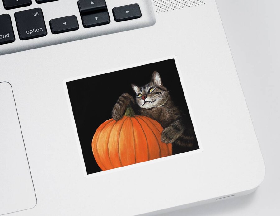 Cat Sticker featuring the painting Halloween Cat by Anastasiya Malakhova