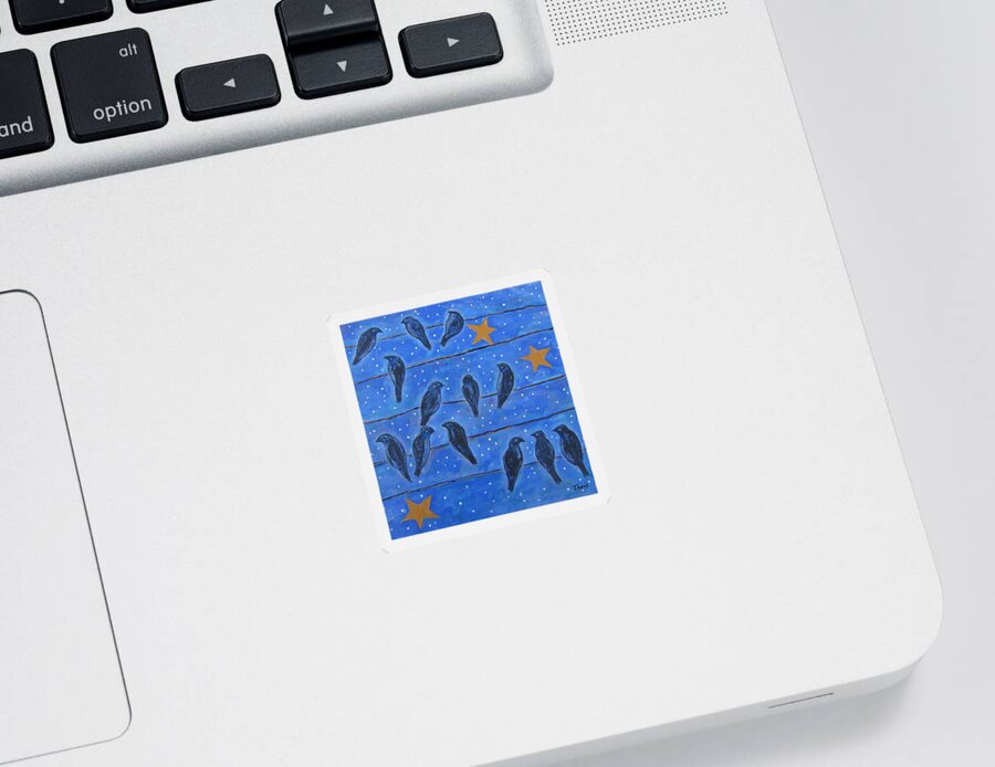 Black Birds Sticker featuring the painting Hanging Out at Night by Suzanne Theis