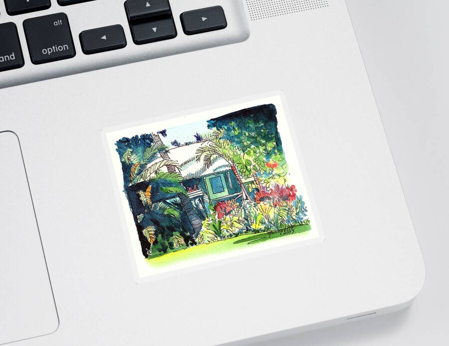 Plantation Cottage Art Sticker featuring the painting Hawaiian Cottage 3 by Marionette Taboniar