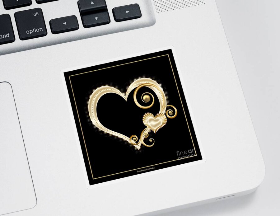 Golden Heart Sticker featuring the digital art Hearts in Gold and Ivory on Black by Rose Santuci-Sofranko