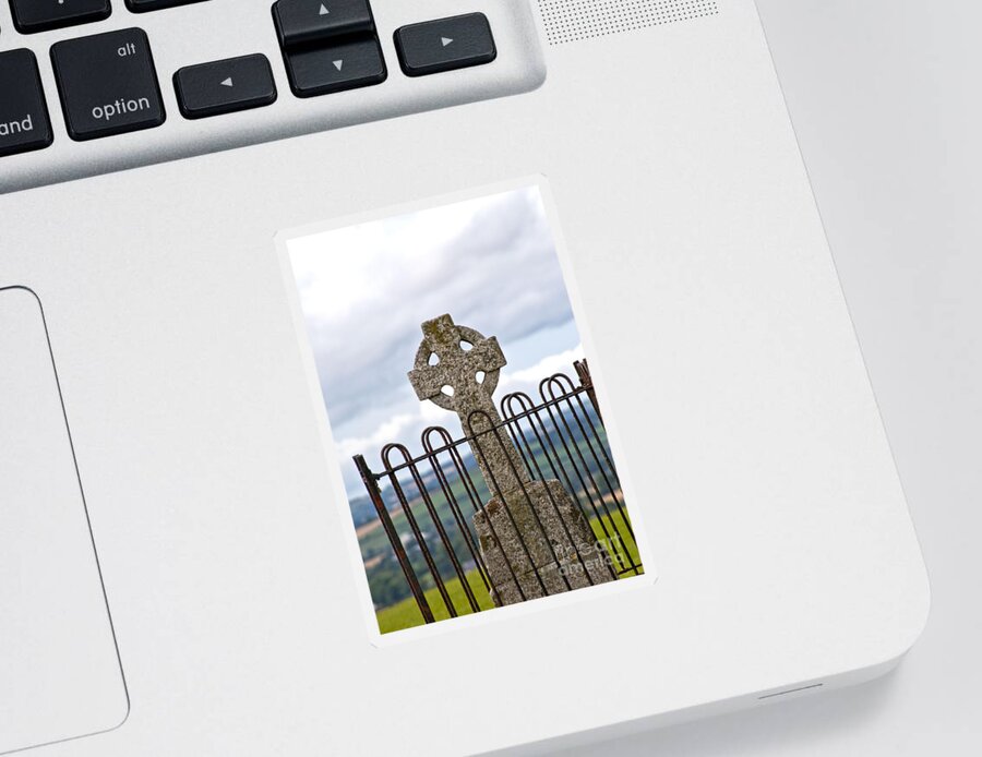 Ireland Digital Photography Sticker featuring the digital art Hill of Tara Celtic Cross by Danielle Summa