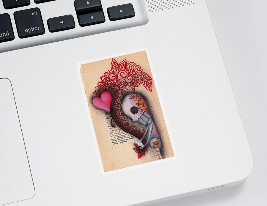 Day Of The Dead Sticker featuring the painting Holding On by Abril Andrade