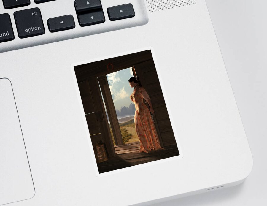 Widows Threshold Sticker featuring the digital art Homestead Woman by Daniel Eskridge