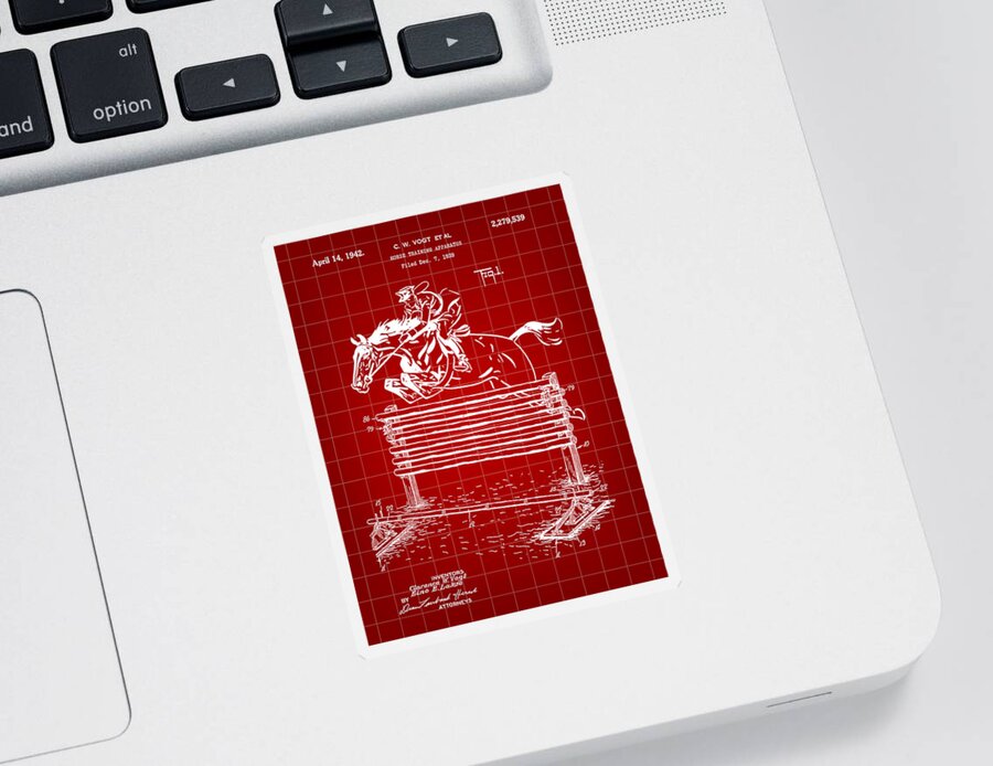 Horse Sticker featuring the digital art Horse Jump Patent 1939 - Red by Stephen Younts