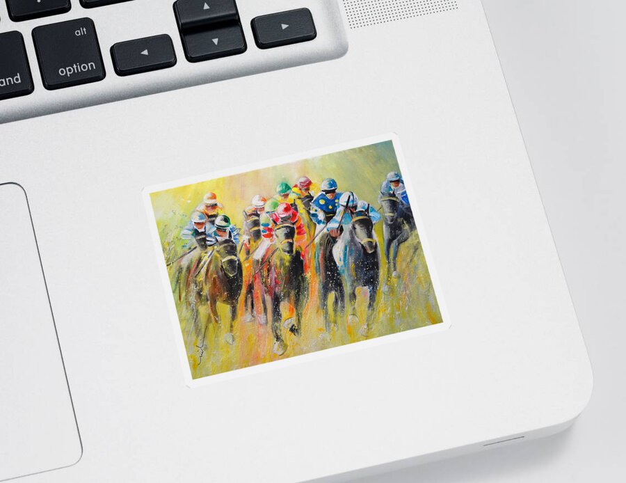 Sports Sticker featuring the painting Horse Racing 06 by Miki De Goodaboom