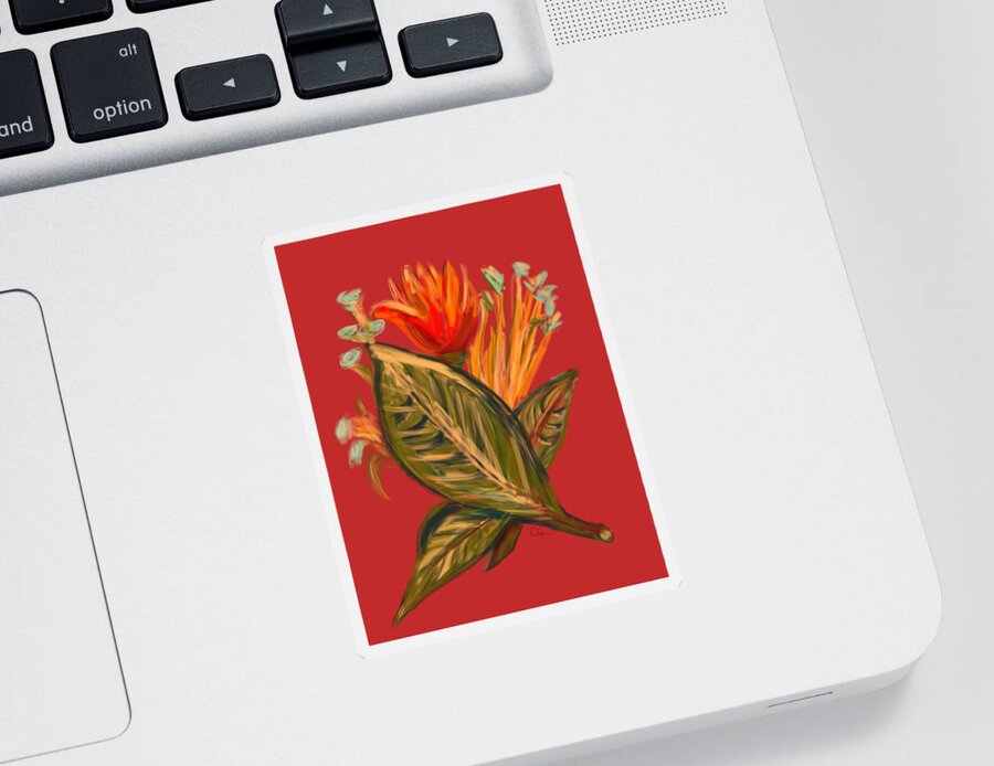 Floral Sticker featuring the digital art Hot Tulip l by Christine Fournier