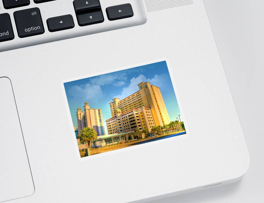 Architecture Sticker featuring the photograph Hotel In Downtown Myrtle Beach by Kathy Baccari