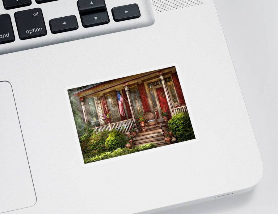Victorian Sticker featuring the photograph House - Porch - Belvidere NJ - A classic American home by Mike Savad