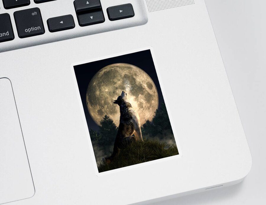 Wolf Sticker featuring the digital art Howling Wolf by Daniel Eskridge
