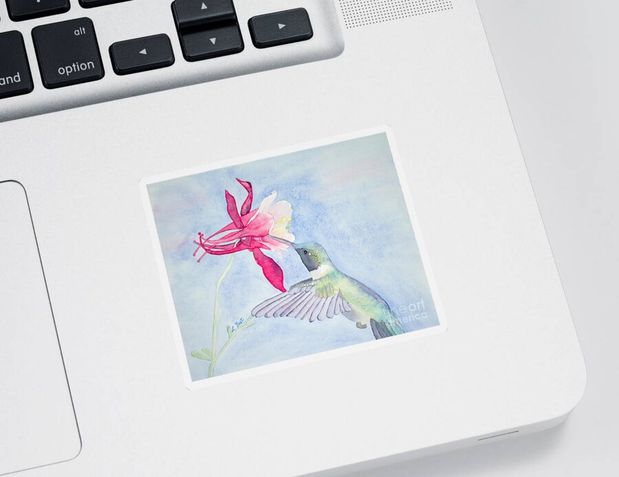 Ruby-throated Sticker featuring the painting Hummingbird and Columbine by Laurel Best