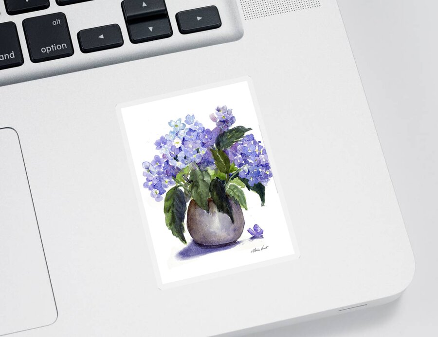 Still Life Sticker featuring the painting Hydrangeas in Pewter by Maria Hunt