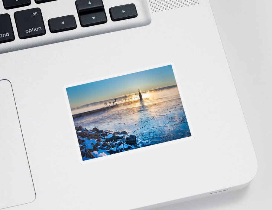 Lighthouse Sticker featuring the photograph Icy Morning Mist by Bill Pevlor