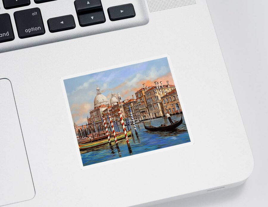 Venice Sticker featuring the painting il Canal Grande e il gondoliere by Guido Borelli