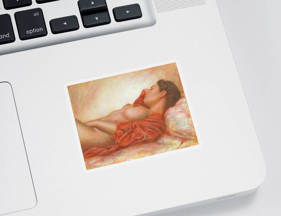 Erotic Sticker featuring the painting In her own World by John Silver