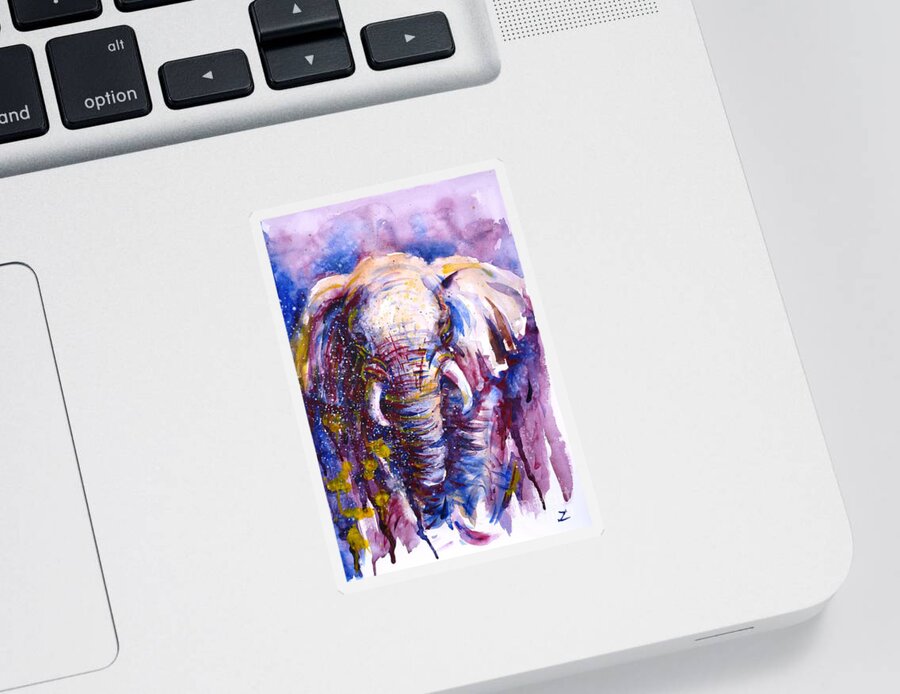 Elephant Sticker featuring the painting In Thoughts by Zaira Dzhaubaeva