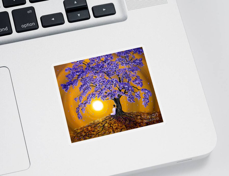 Jacaranda Sticker featuring the painting Jacaranda Sunset Meditation by Laura Iverson