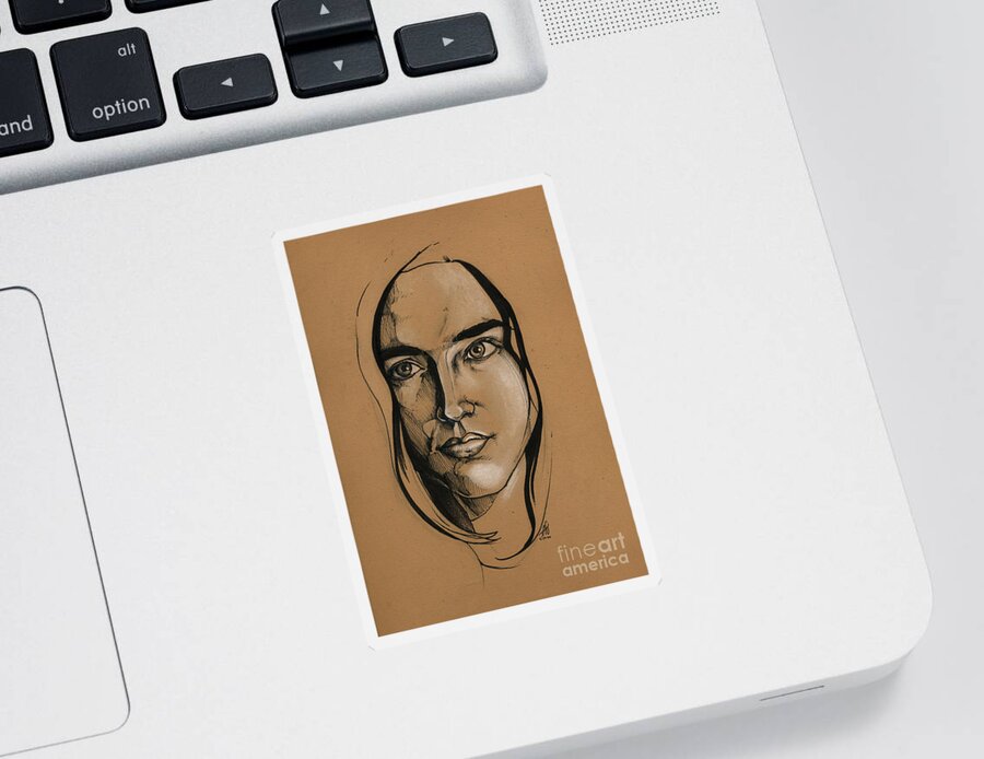 Portrait Sticker featuring the drawing Jennifer Connelly by John Ashton Golden
