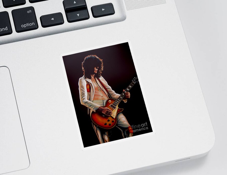 Jimmy Page Sticker featuring the painting Jimmy Page in Led Zeppelin Painting by Paul Meijering