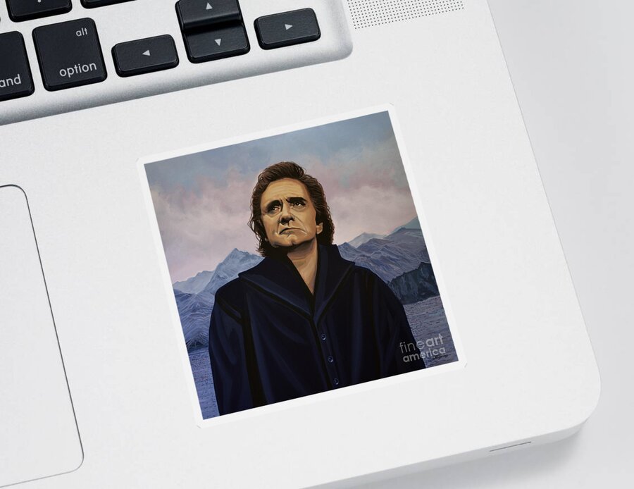 Johnny Cash Sticker featuring the painting Johnny Cash Painting by Paul Meijering