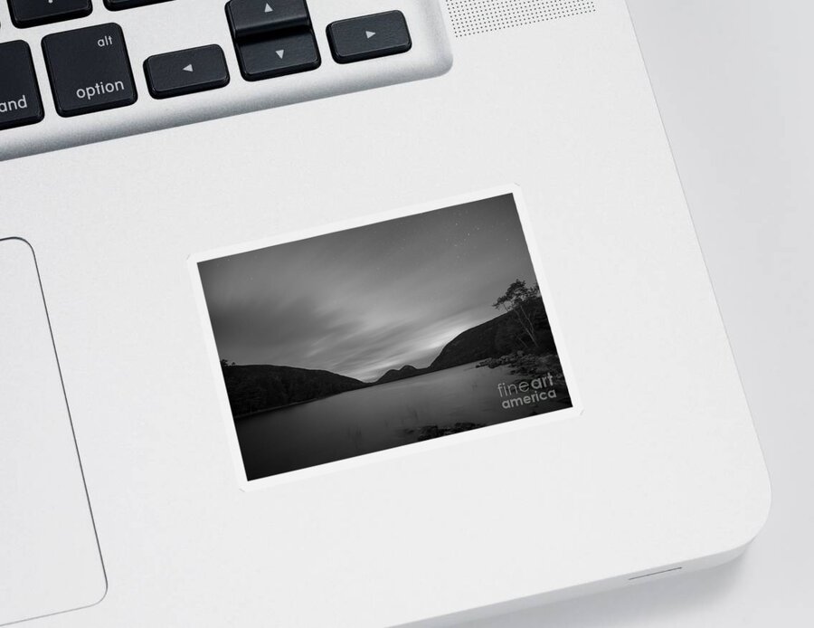 Michael Ver Sprill Sticker featuring the photograph Jordan Pond Blue Hour bw by Michael Ver Sprill