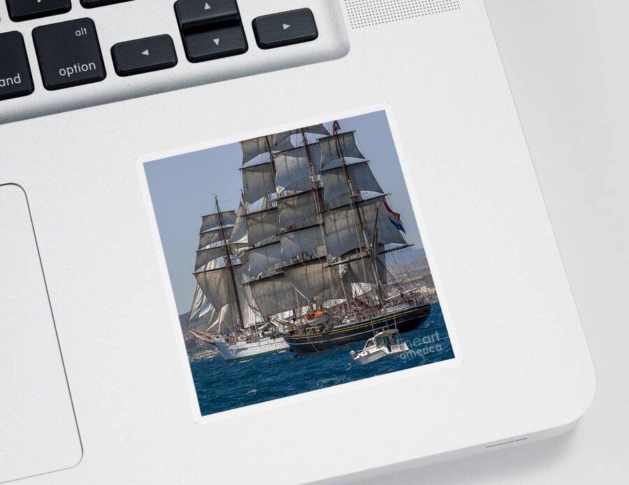 Tall Ships Sticker featuring the photograph Juan Sebastian Elcano and Stad Amsterdam by Pablo Avanzini