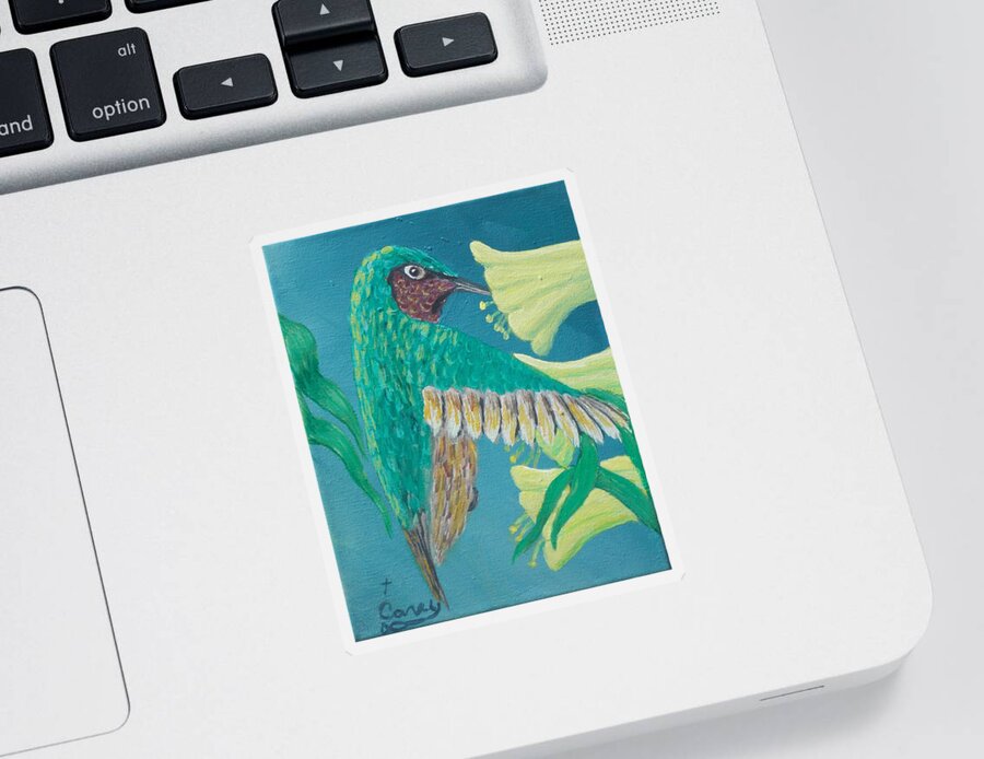 Flowers Bird Painting Sticker featuring the painting Just A Hummingbird by Carey MacDonald