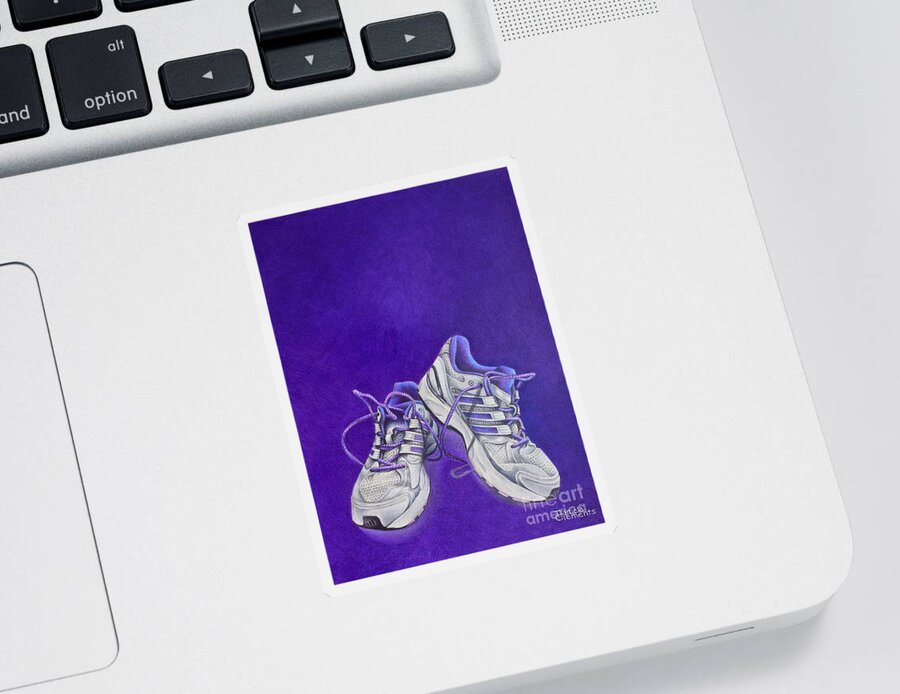 Running Sticker featuring the painting Karen's Shoes by Pamela Clements