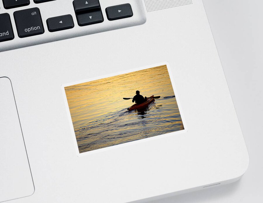 Scenic Sticker featuring the photograph Kayaker at Sunset by AJ Schibig