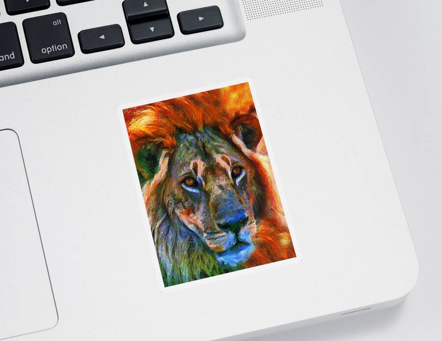 Lion Sticker featuring the mixed media King Of The Wilderness by Georgiana Romanovna