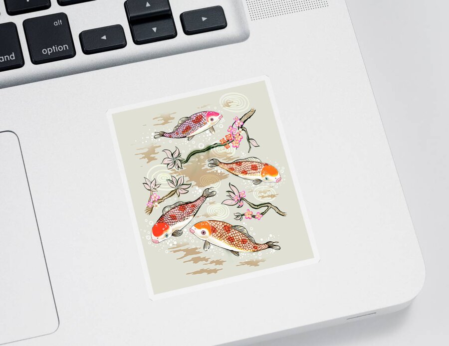 Animal Sticker featuring the photograph Koi Fish Swimming In Pond by Ikon Ikon Images