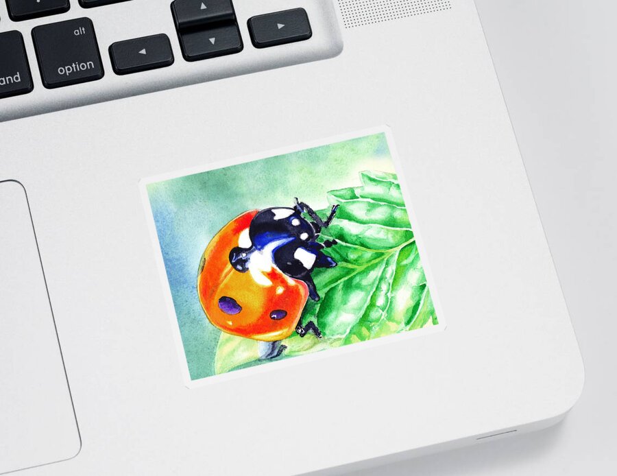 Ladybug Sticker featuring the painting Ladybug On The Leaf by Irina Sztukowski