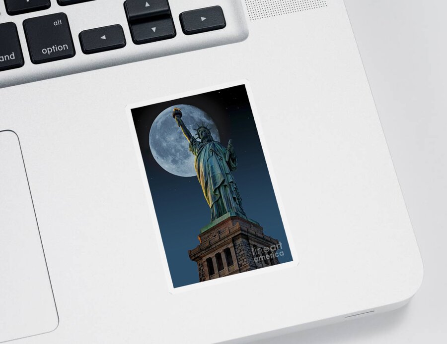 Statue Of Liberty Sticker featuring the photograph Liberty Moon by Steve Purnell