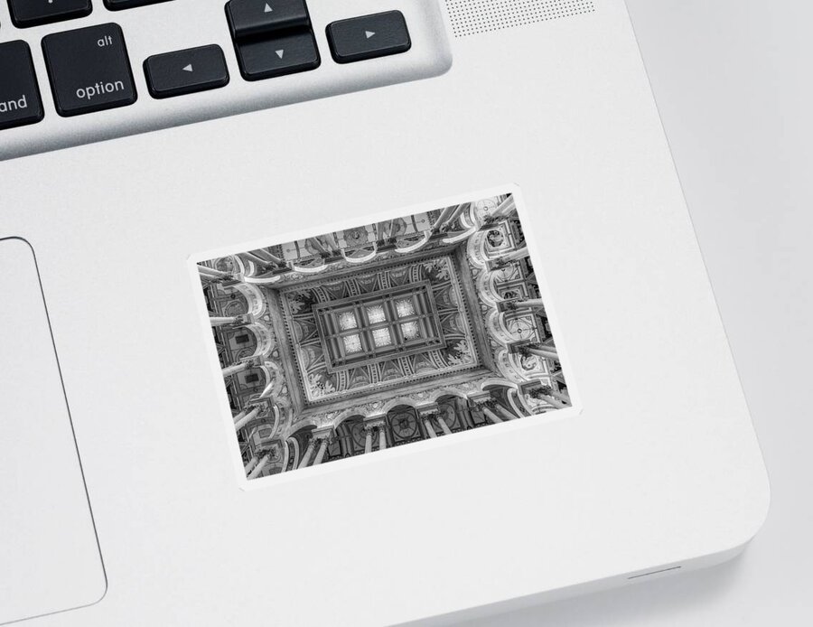 Beaux Arts Sticker featuring the photograph Library Of Congress Main Hall Ceiling BW by Susan Candelario
