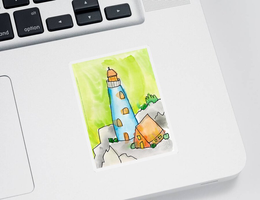 Lighthouse Sticker featuring the painting Lighthouse by Max Kederabek Age Nine